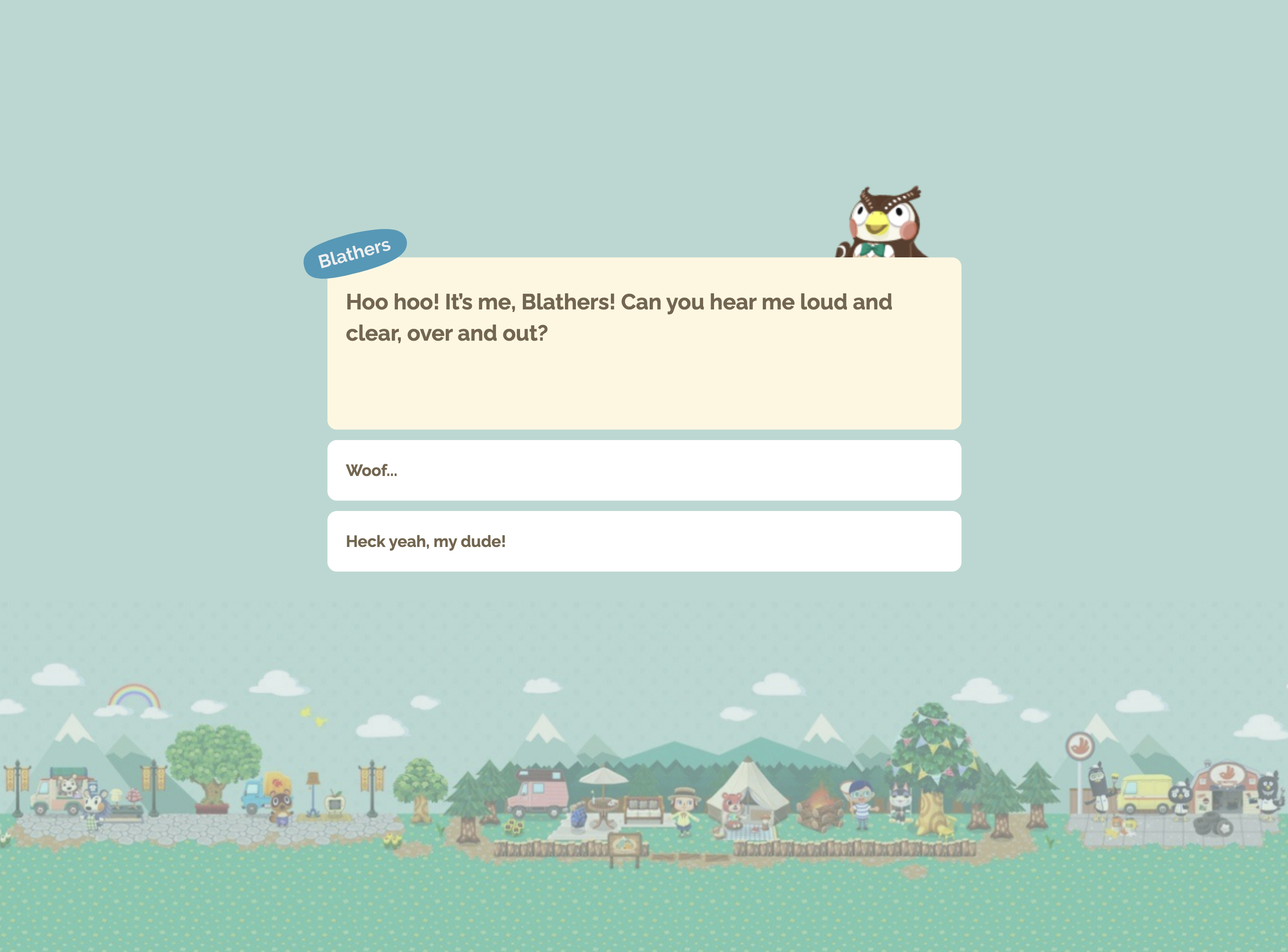 A text adventure game inspired by Animal Crossing