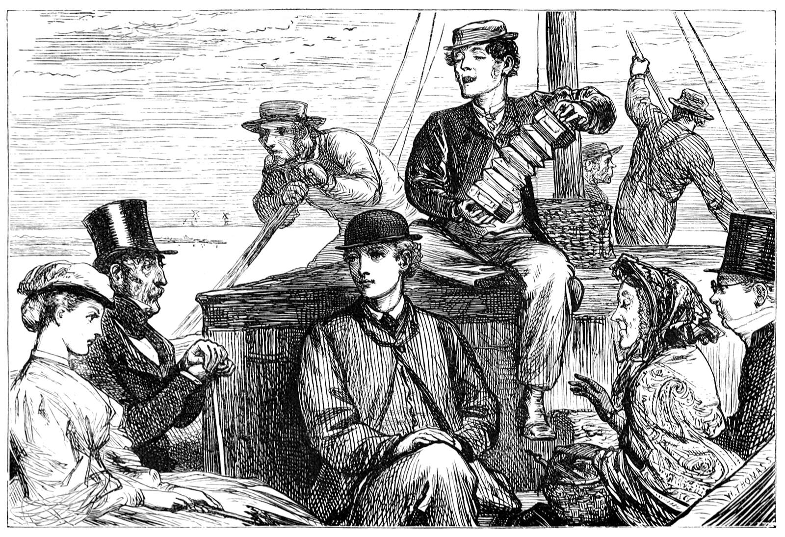 An illustration of a group of people playing music